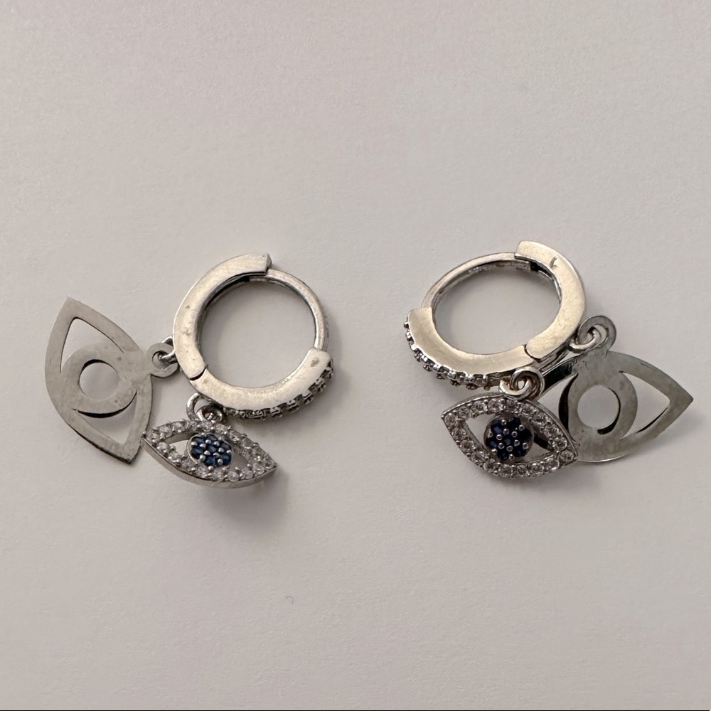 925 Silver double eye cz stones hoop earrings